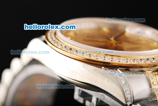 Rolex Datejust Automatic Movement Golden Dial with Diamond Markers and Two Tone Strap - Click Image to Close